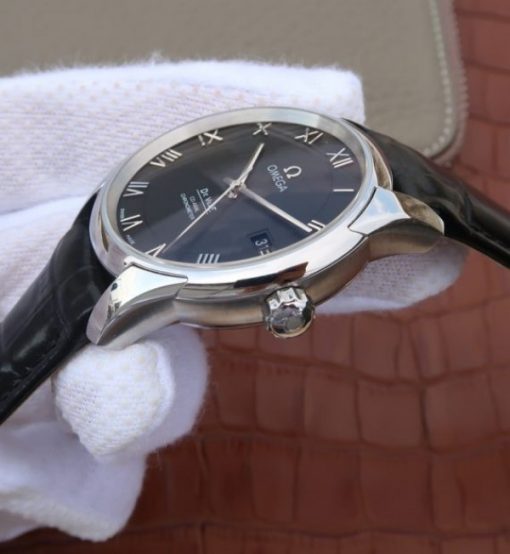 Replica Omega V6 De Ville 41mm SS Black Dial Black Leather Strap A8500 - Image 4