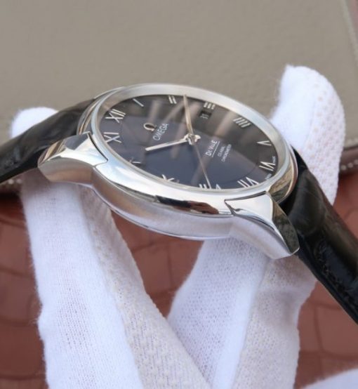 Replica Omega V6 De Ville 41mm SS Black Dial Black Leather Strap A8500 - Image 5