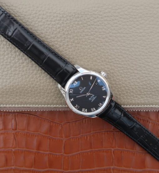 Replica Omega V6 De Ville 41mm SS Black Dial Black Leather Strap A8500 - Image 8