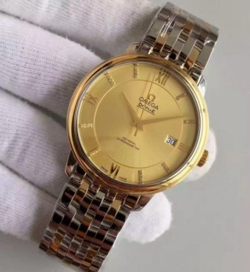 Replica Omega MK De Ville 39.5mm Yellow Dial Diamonds Markers RG Bezel SS/RG Bracelet A2824 - Image 2
