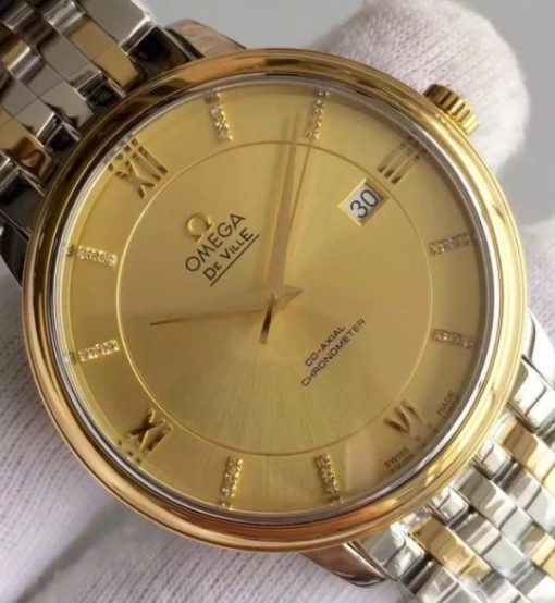 Replica Omega MK De Ville 39.5mm Yellow Dial Diamonds Markers RG Bezel SS/RG Bracelet A2824 - Image 3