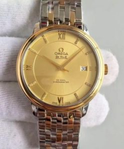 Replica Omega MK De Ville 39.5mm Yellow Dial Diamonds Markers RG Bezel SS/RG Bracelet A2824
