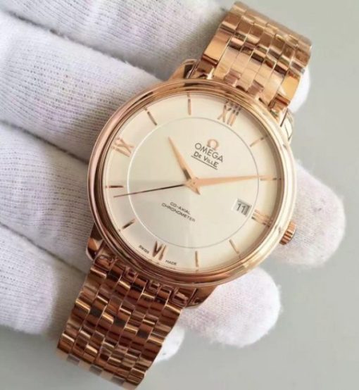 Replica Omega MK De Ville 39.5mm White Dial RG Case SS Bracelet A2824 - Image 2
