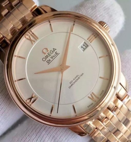 Replica Omega MK De Ville 39.5mm White Dial RG Case SS Bracelet A2824 - Image 3