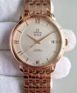 Replica Omega MK De Ville 39.5mm White Dial RG Case SS Bracelet A2824