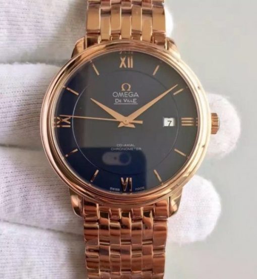 Replica Omega MK De Ville 39.5mm Blue Dial RG Case SS Bracelet A2824