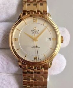 Replica Omega MK De Ville 39.5mm White Dial YG Case SS Bracelet A2824