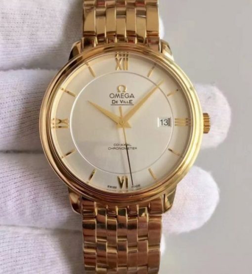 Replica Omega MK De Ville 39.5mm White Dial YG Case SS Bracelet A2824