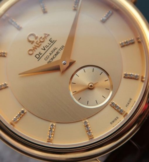 Replica Omega MKF De Ville 39mm RG Co-Axial Yellow Dial Brown Leather A2202 - Image 2