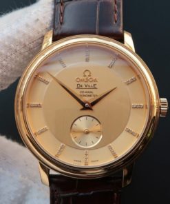 Replica Omega MKF De Ville 39mm RG Co-Axial Yellow Dial Brown Leather A2202
