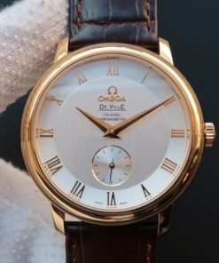 Replica Omega MKF De Ville 39mm RG Co-Axial White Dial Brown Leather A2202