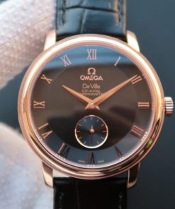 Replica Omega MKF De Ville 39mm RG Co-Axial Black Dial Brown Leather A2202