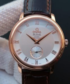 Replica Omega MKF De Ville 39mm RG Co-Axial White Dial Brown Leather Strap A2202