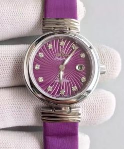Replica Omega De Ville Lady SS Purple Dial Leather Strap A8520