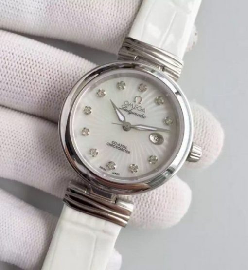 Replica Omega De Ville Lady SS White Dial Leather Strap A8520 - Image 2
