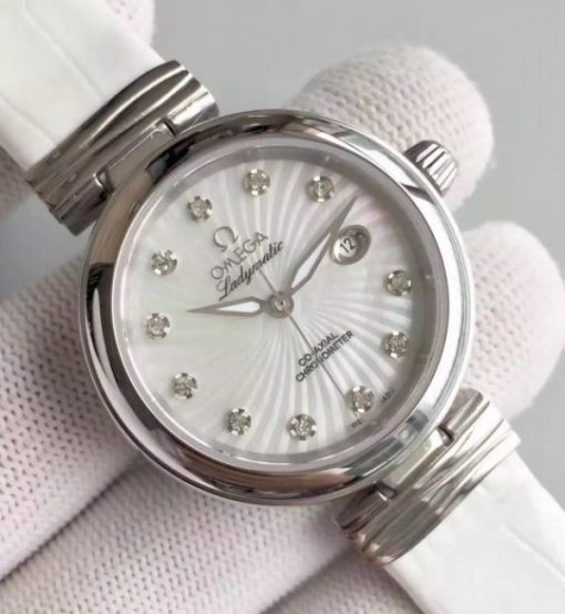 Replica Omega De Ville Lady SS White Dial Leather Strap A8520 - Image 3