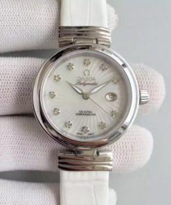 Replica Omega De Ville Lady SS White Dial Leather Strap A8520