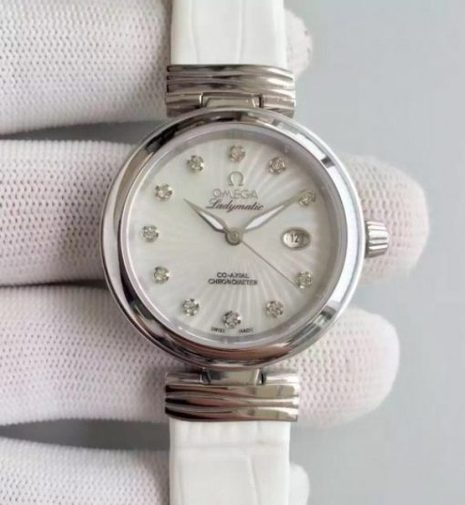 Replica Omega De Ville Lady SS White Dial Leather Strap A8520