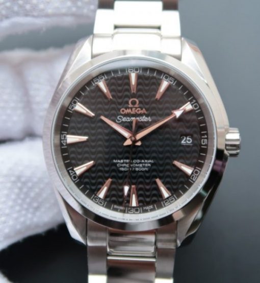 Replica Omega Aqua Terra 150M Black Wave Textured Dial SS Bracelet A8500
