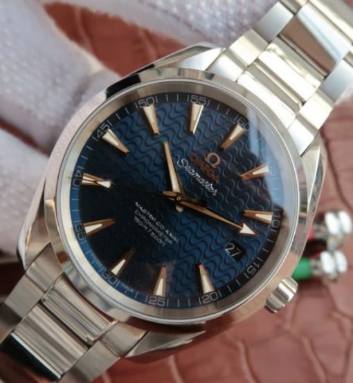 Replica Omega Aqua Terra 150M Blue Wave Textured Dial SS Bracelet A8500 - Image 2