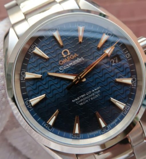 Replica Omega Aqua Terra 150M Blue Wave Textured Dial SS Bracelet A8500 - Image 3