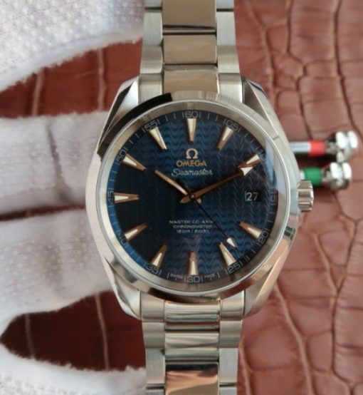 Replica Omega Aqua Terra 150M Blue Wave Textured Dial SS Bracelet A8500
