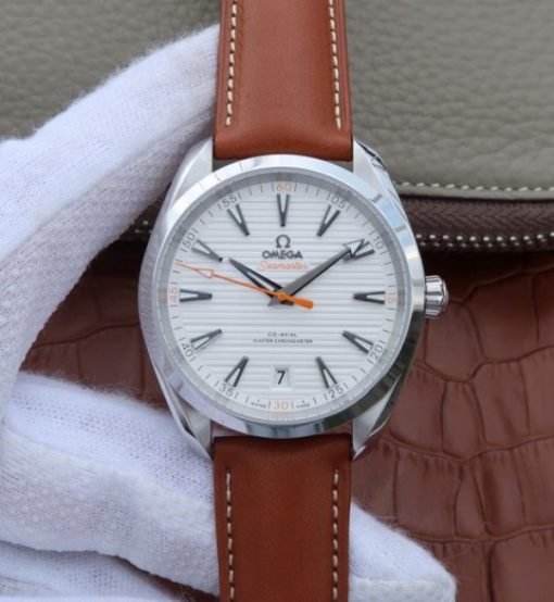 Replica Omega XF Aqua Terra Master White Textured Dial Orange Hands Leather A8900