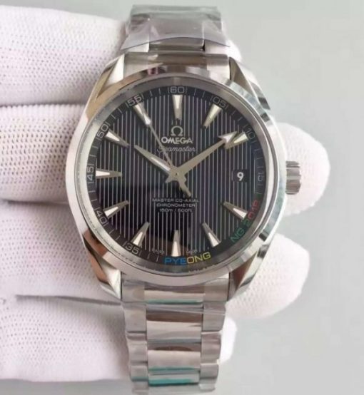 Replica Omega XF Seamaster CO-AXIAL Master PyeongChang 2018 Black Dial SS Bracelet A8500