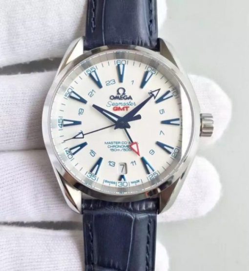 Replica Omega Seamaster CO-AXIAL 150M GoodPlanet SS GMT White Dial Leather A8605
