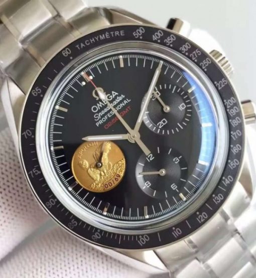 Replica Omega Speedmaster Apollo 11 40th anniversary Black Dial SS Bracelet Manual Winding - Image 3