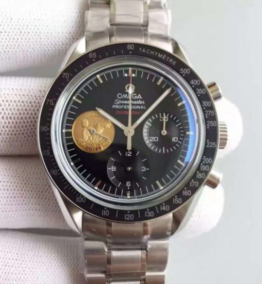 Replica Omega Speedmaster Apollo 11 40th anniversary Black Dial SS Bracelet Manual Winding