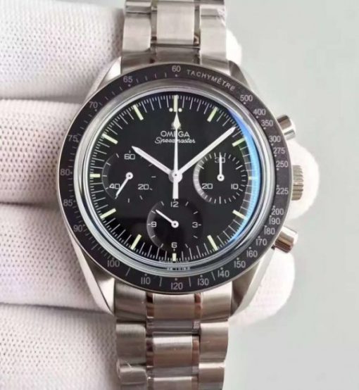 Replica Omega Speedmaster MoonWatch Black Dial SS Bracelet Manual Winding Chrono Movement