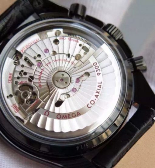 Replica Omega Speedmaster Moonwatch Co-Axial Chronograph Pitch Black Leather A9300 - Image 5