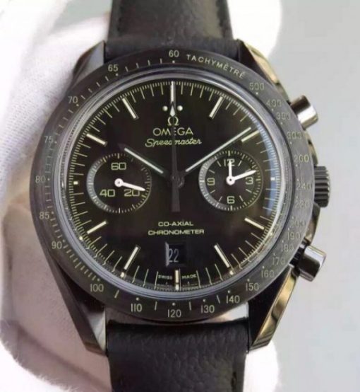 Replica Omega Speedmaster Moonwatch Co-Axial Chronograph Pitch Black Leather A9300