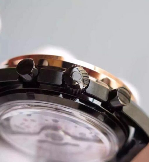 Replica Omega Speedmaster Moonwatch Co-Axial Chronograph Sedna Black Leather A9300 - Image 5