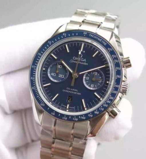 Replica Omega Speedmaster Moonwatch Co-Axial Blue Dial SS Bracelet A9300 - Image 2