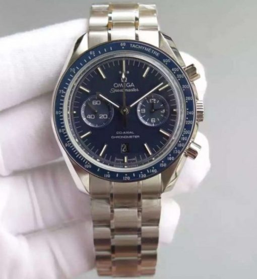 Replica Omega Speedmaster Moonwatch Co-Axial Blue Dial SS Bracelet A9300