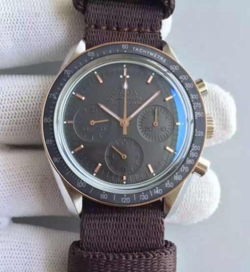 Replica Omega Speedmaster Moonwatch Apollo 11 45th anniversary Limited Brown Dial Nylon Strap