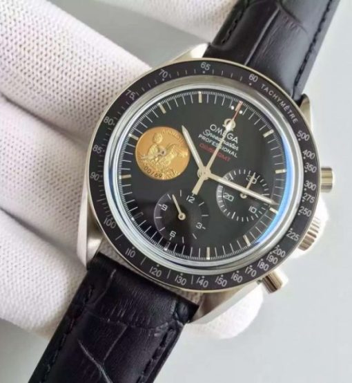 Replica Omega Speedmaster Apollo 11 40th anniversary Black Dial Leather Manual Winding - Image 2