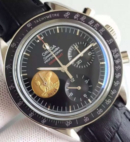 Replica Omega Speedmaster Apollo 11 40th anniversary Black Dial Leather Manual Winding - Image 3
