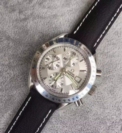Replica Omega Speedmaster 3211 Silver Dial Black Nylon Strap A7750 - Image 2