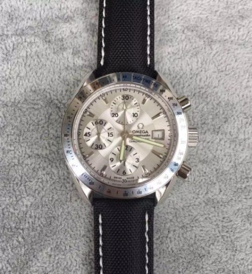 Replica Omega Speedmaster 3211 Silver Dial Black Nylon Strap A7750
