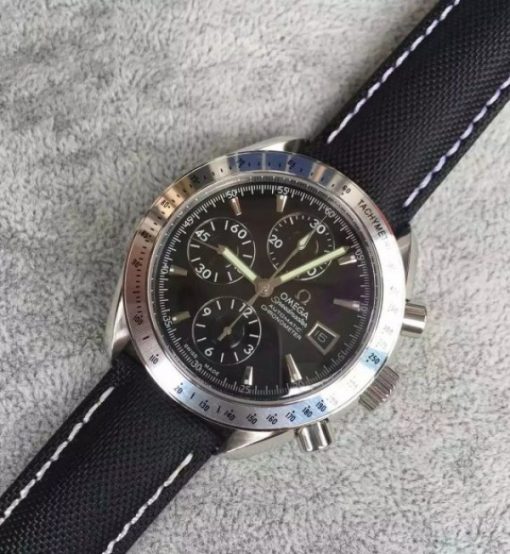 Replica Omega Speedmaster 3210 Black Dial Black Nylon Strap Back through A7750 - Image 2