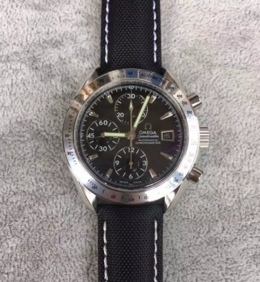Replica Omega Speedmaster 3210 Black Dial Black Nylon Strap Back through A7750