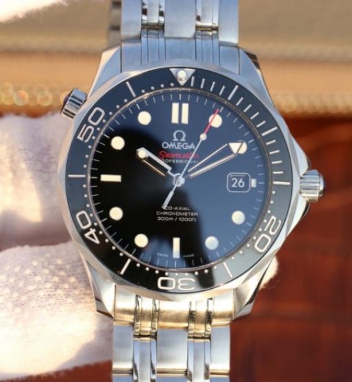 Replica Omega OMF Seamaster 300M Chronometer SS Black SS Bracelet A2824
