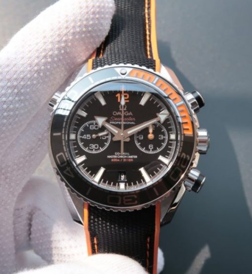 Replica Omega OMF Planet Ocean Master Chronometer SS Black/Orange Bezel Black Dial Nylon A9900