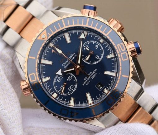 Replica Omega OMF Planet Ocean Master Chronometer SS/RG Blue Polished Bezel Blue Dial SS/RG Bracelet A9901 - Image 3