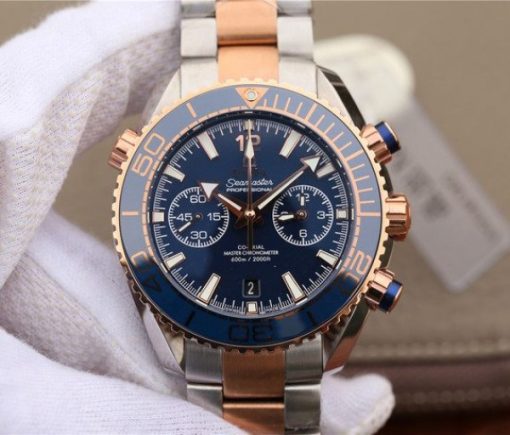 Replica Omega OMF Planet Ocean Master Chronometer SS/RG Blue Polished Bezel Blue Dial SS/RG Bracelet A9901