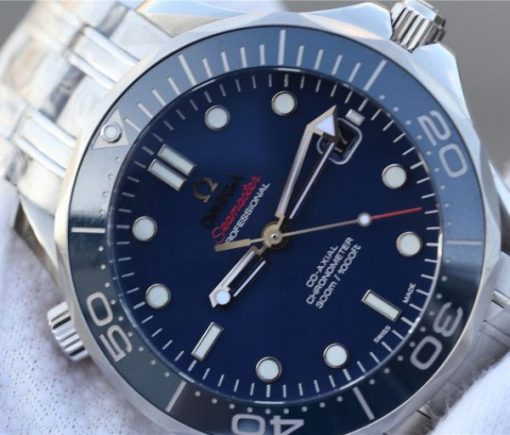 Replica Omega OMF Seamaster 300M Chronometer Blue Dial SS Bracelet A2824 - Image 3