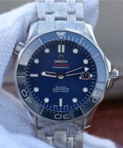 Replica Omega OMF Seamaster 300M Chronometer Blue Dial SS Bracelet A2824